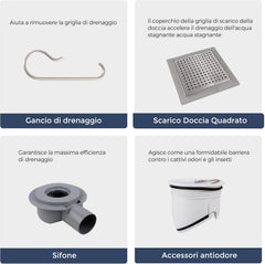 VANCOCO Edelstahl Duschablauf 150×150 mm mit Wasserdichtem Ring, Bodenablauf Duschrinne Quadrat 360° Siphon Randablauf mit Geruchsstop Ablaufrinne Haarsieb Gebürstet