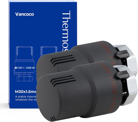 VANCOCO 2 STK. Thermostatkopf Heizkörperventil M30×1,5 mm, Anthrazit, Flüssig-Fühler, Frostschutzstellung