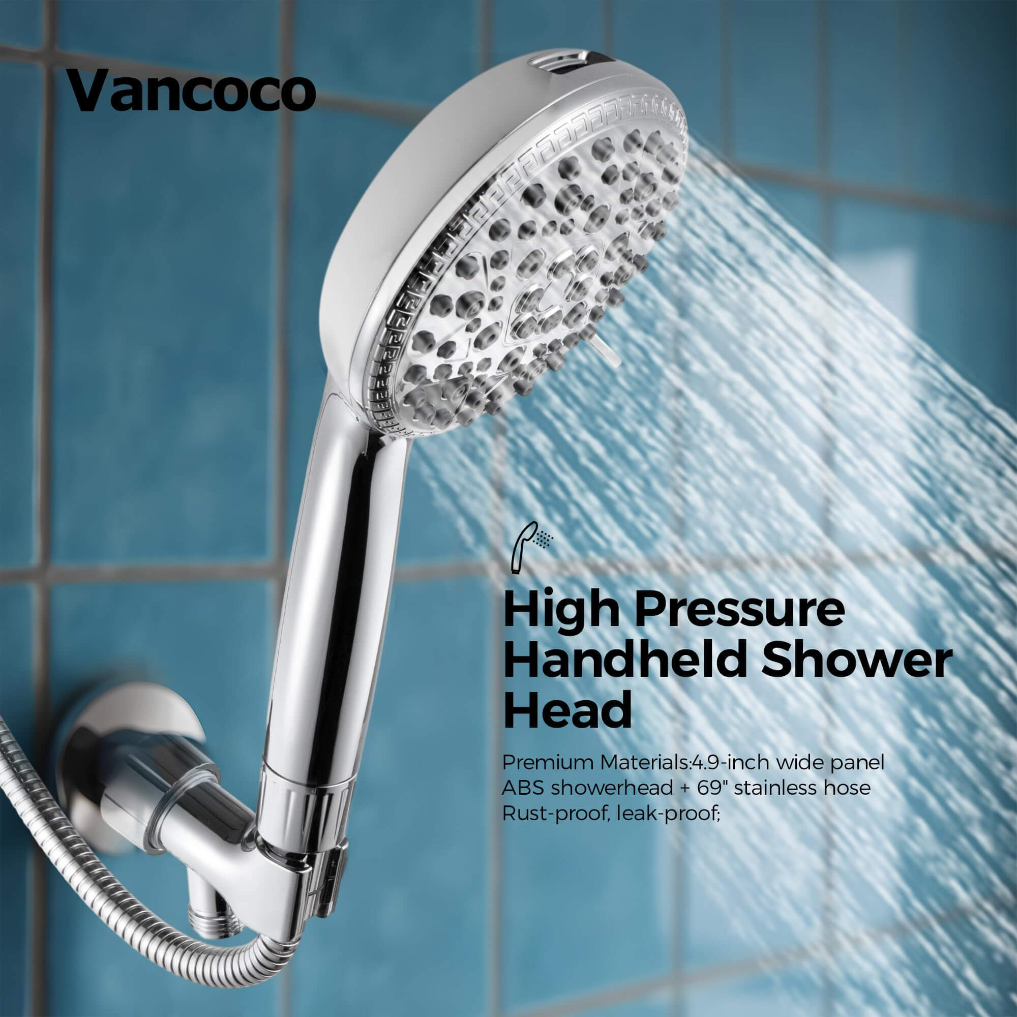 VANCOCO High-Pressure Handheld Shower Head – 9 Spray Modes, 5-Stage Filter, 69" Hose