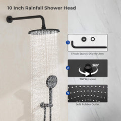 VANCOCO Thermostatic Shower System – 10" Rain Head + 3-Mode Handheld, Matte Black