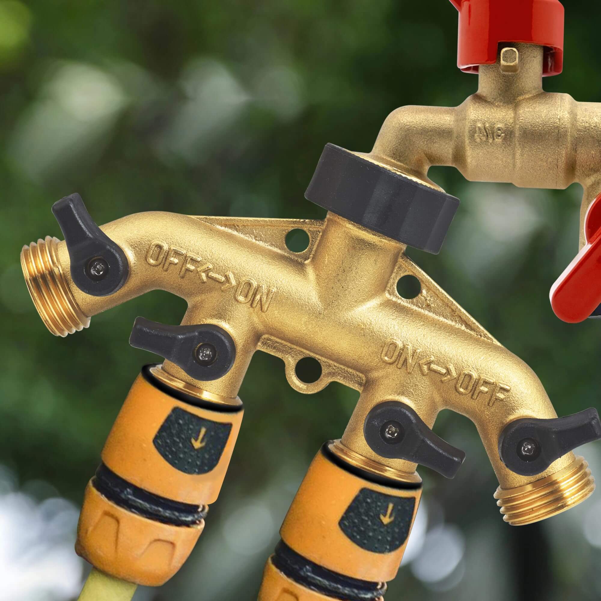 VANCOCO 4-Way Brass Garden Hose Splitter, 3/4" Heavy-Duty Hose Connector with Independent Valves