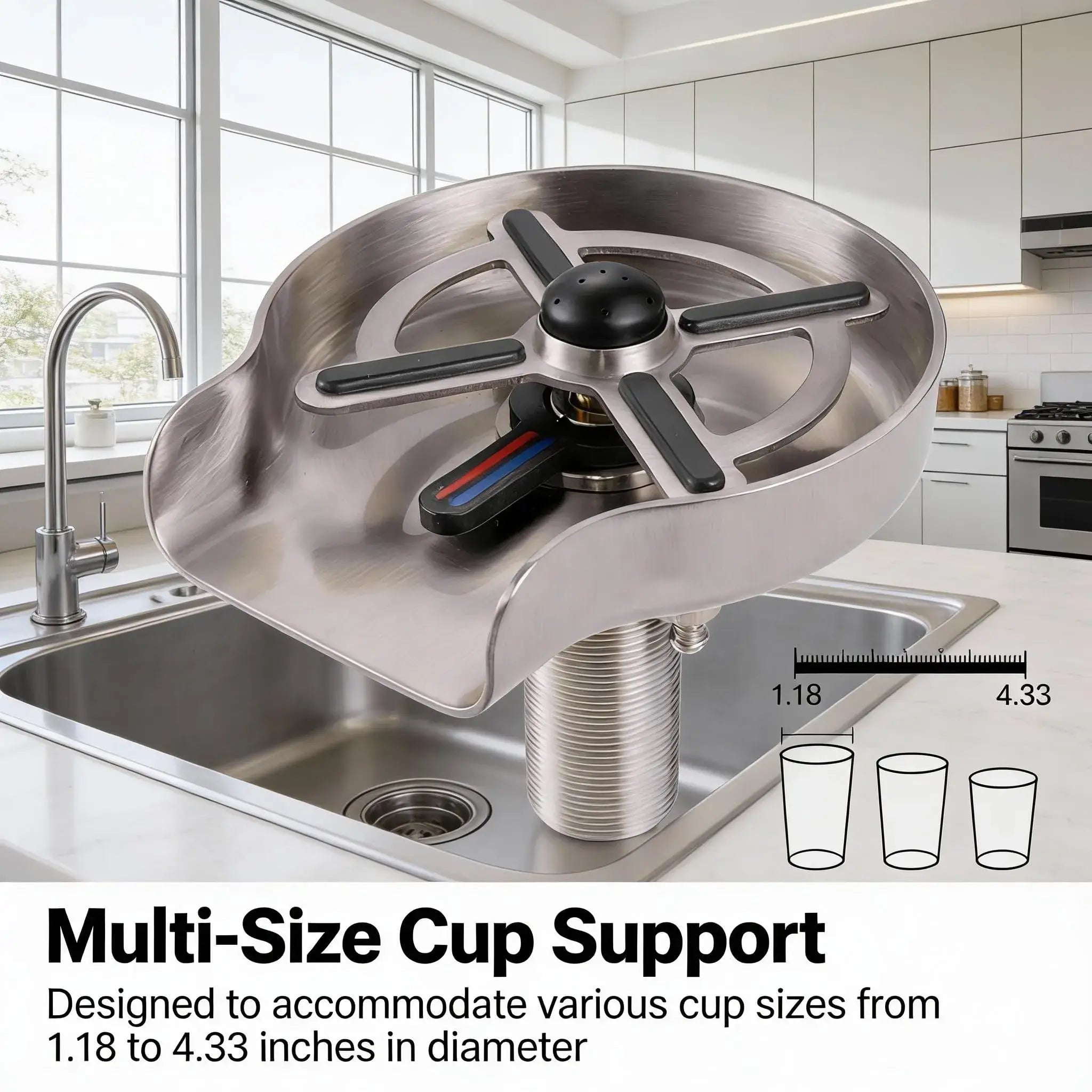 VANCOCO Sink Cup Washer Glass Rinser Hot Cold 304 Stainless Steel