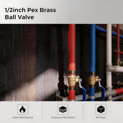 VANCOCO 1/2" PEX Ball Valve 4-Pack - Lead-Free Brass PEX Shut Off Valve 1/2 inch for Pex Fittings Hot/Cold Water (2 Red/2 Blue)