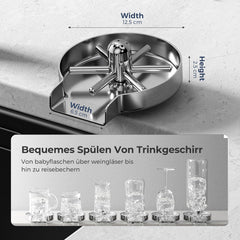 Vancoco G3/8" Automatische Edelstahl Glasspüler für Küchenspülen Tassenreiniger Flaschenwascher für Bar Restaurant Babyflasche Cafés mit 360° Drehbaren Düsen （Gebürsteter Edelstahl）