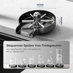 Vancoco G3/8" Automatische Edelstahl Glasspüler für Küchenspülen Tassenreiniger Flaschenwascher für Bar Restaurant Babyflasche Cafés mit 360° Drehbaren Düsen （Grau）