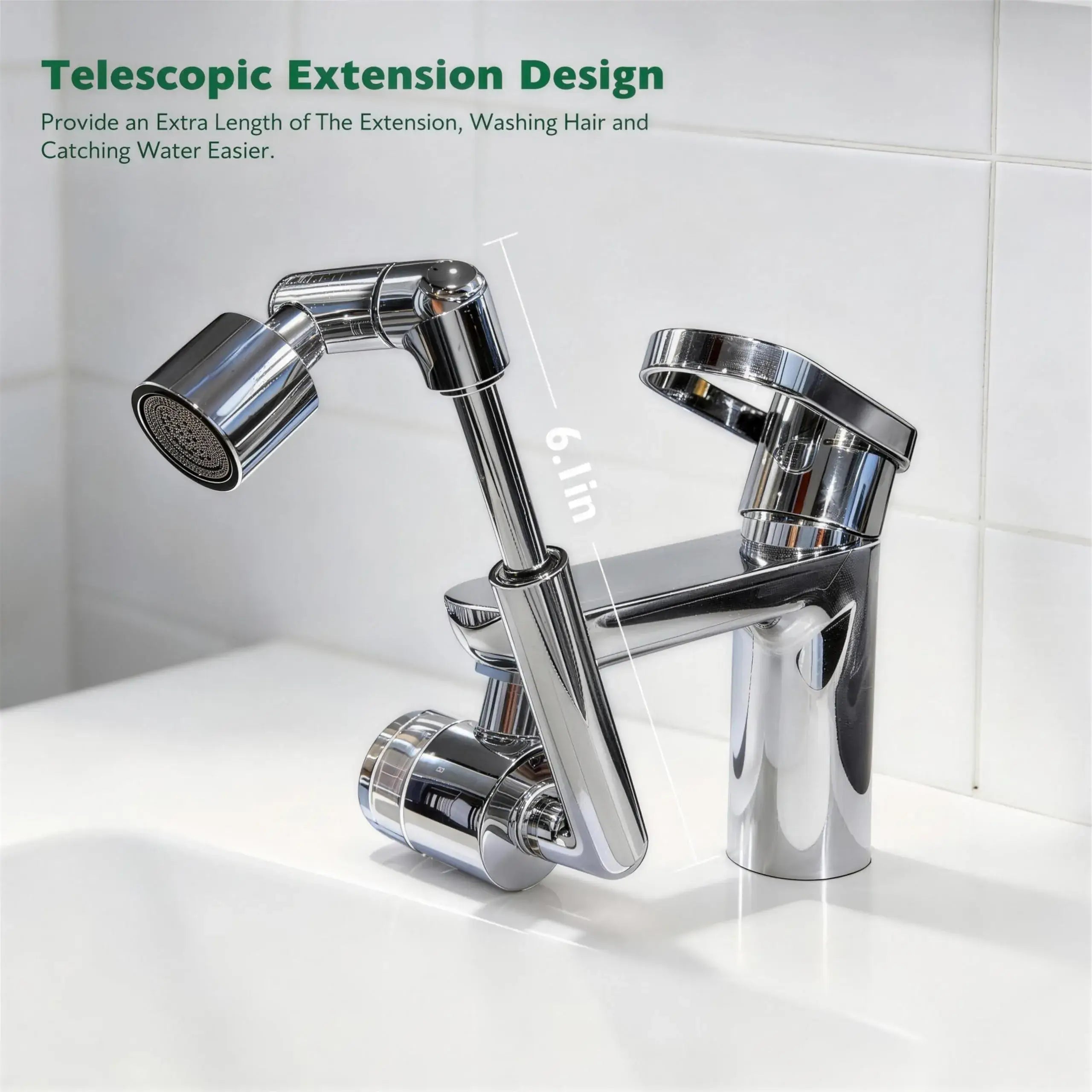 VANCOCO 1440 Swivel Faucet Extender Aerator Brass Dual Mode Brushed Nickel