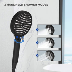 VANCOCO Thermostatic Shower System – 10" Rain Head + 3-Mode Handheld, Matte Black