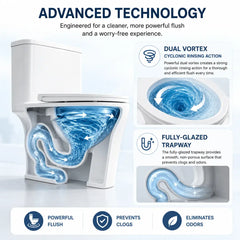 VANCOCO One-Piece Compact Toilet, 25" Depth, 12" Rough-In, Dual Flush